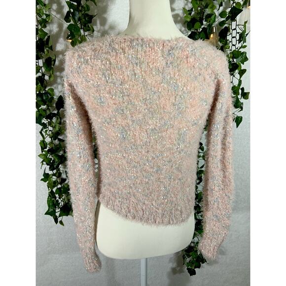 Decree Green Pink & Blue mixed fibers Cropped Shiny Coverup Sweater Sz XS - Picture 6 of 9